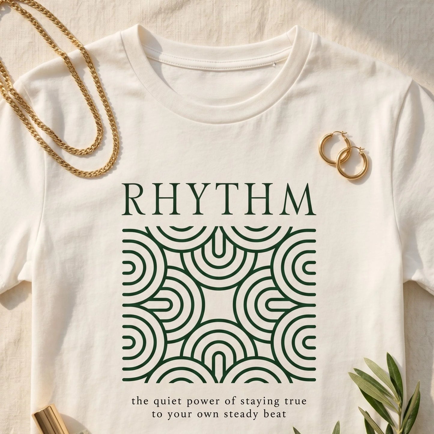 The RHYTHM Tee | Vintage White — Forest Green