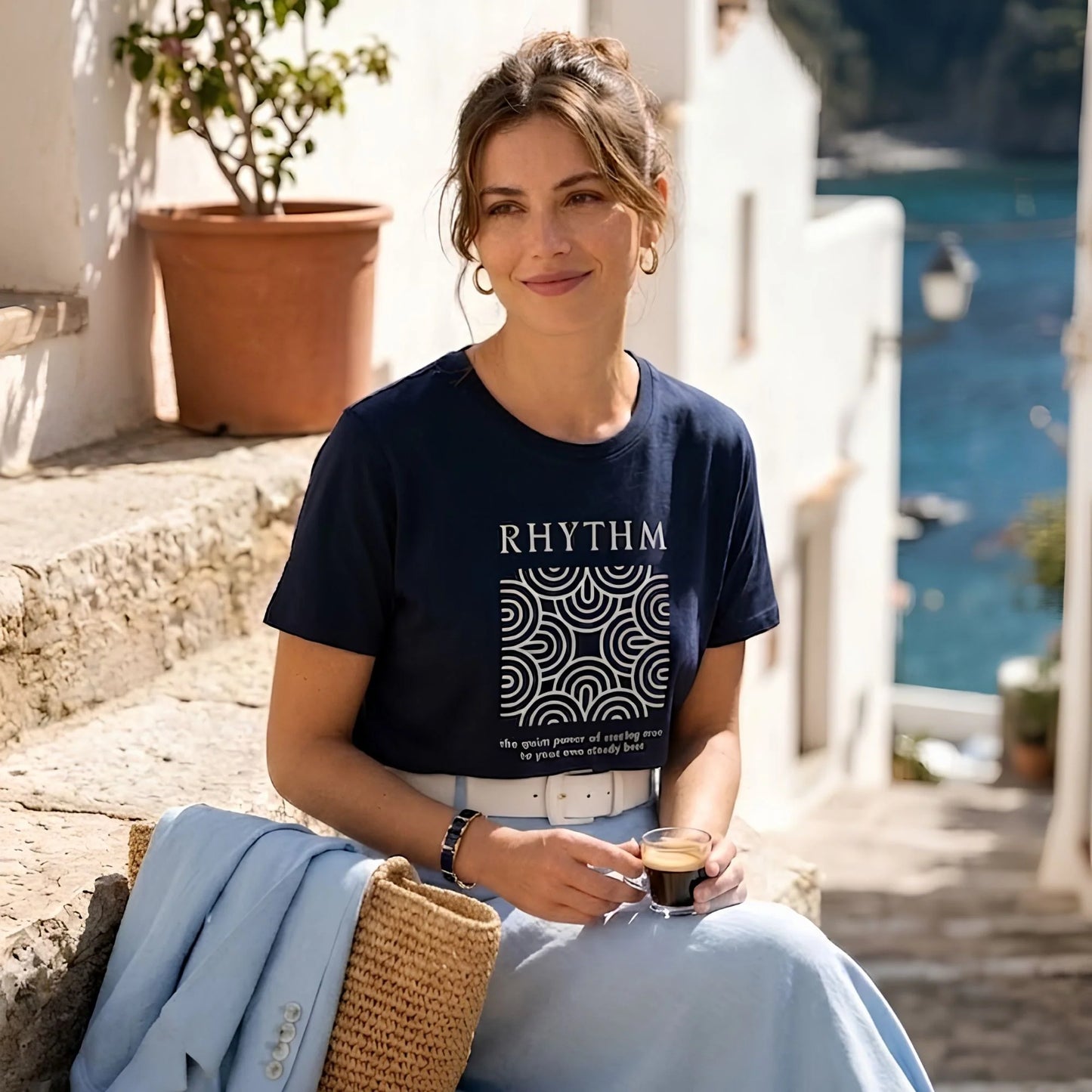 The RHYTHM Tee | French Navy — White