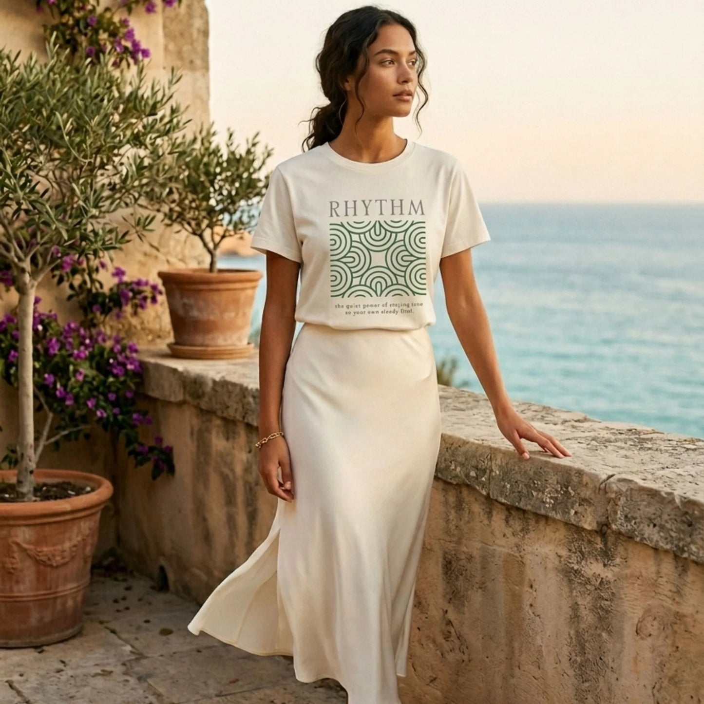 The RHYTHM Tee | Vintage White — Forest Green