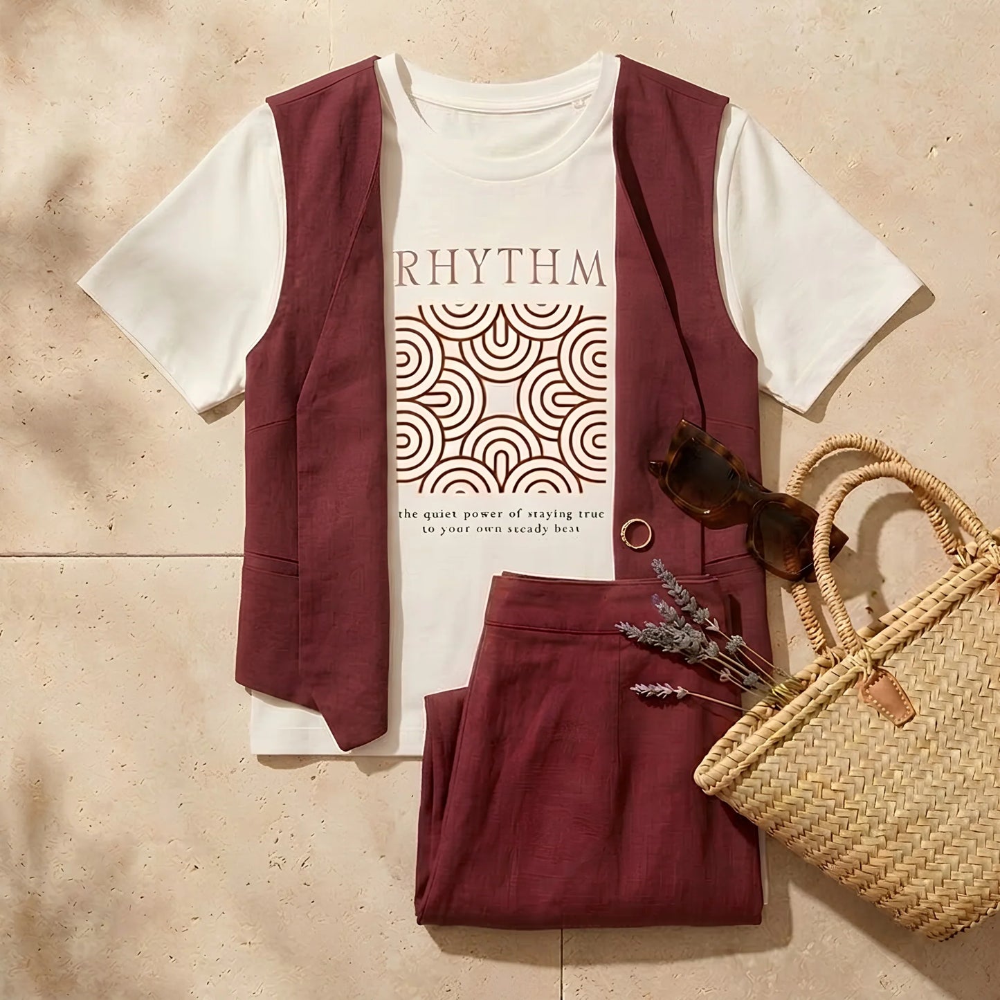 The RHYTHM Tee | Vintage White — Terracotta