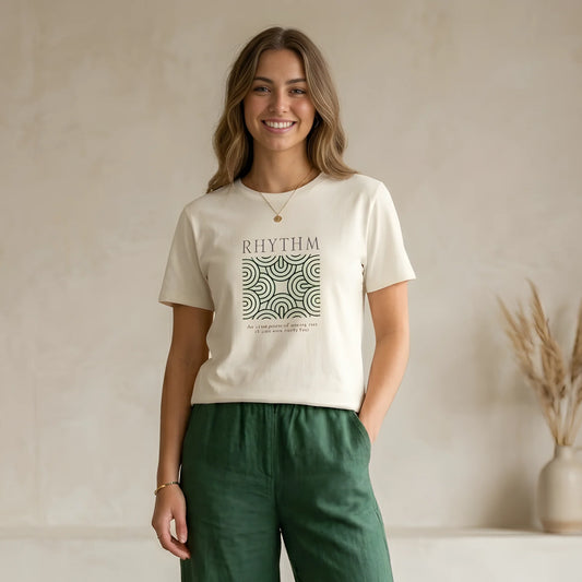 The RHYTHM Tee | Vintage White — Forest Green